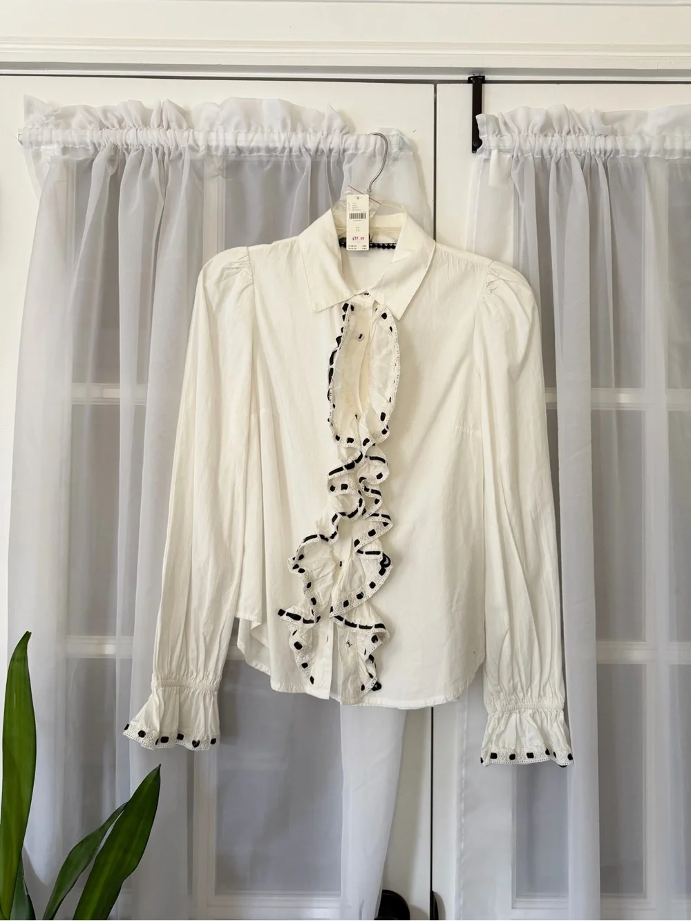 Anthropologie Puff-Sleeve Ruffled Cotton Blouse Size XS NWT!